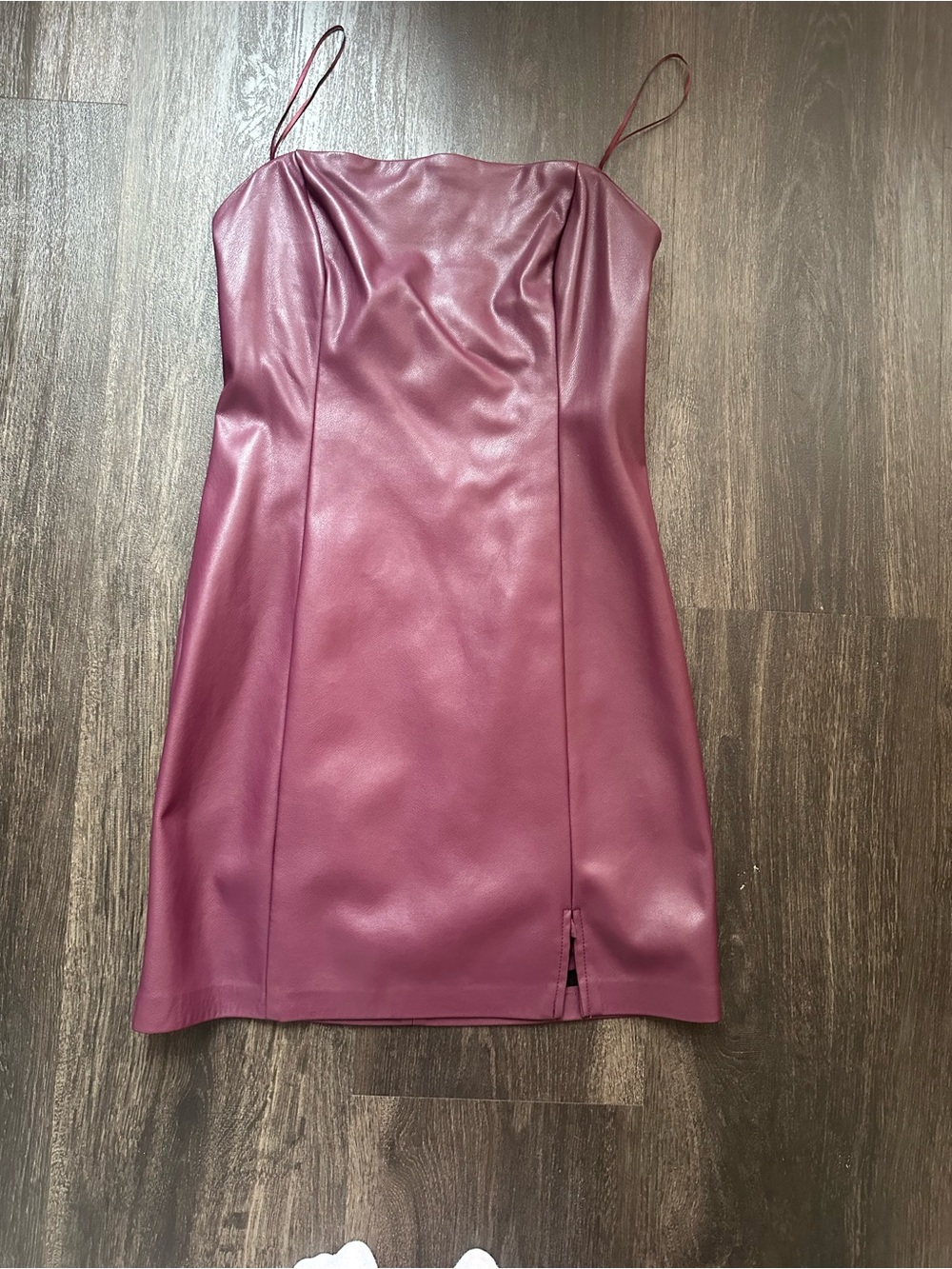 Garage Plum Faux Leather Mini Slip Dress with Spaghetti Straps
